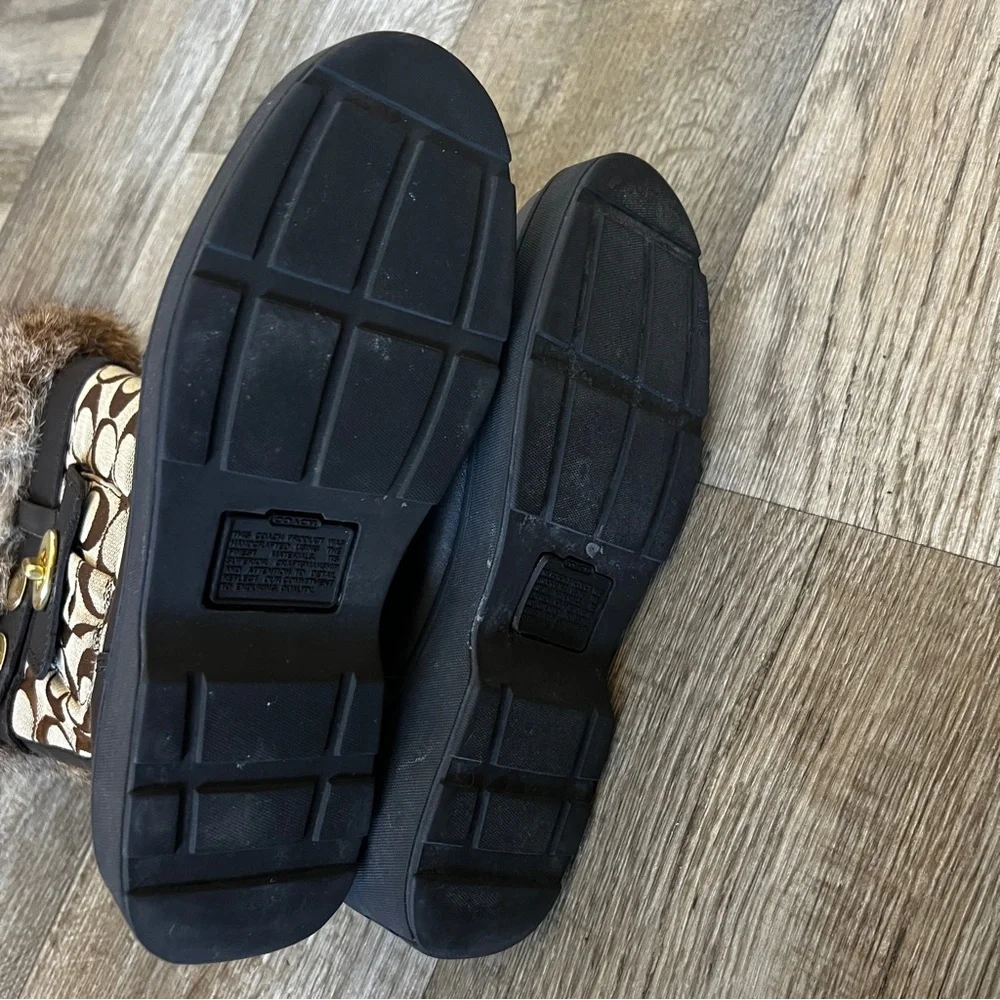 Coach Kimberly Vintage Genuine Rabbit Fur Trim Winter Boots with Coach Logo